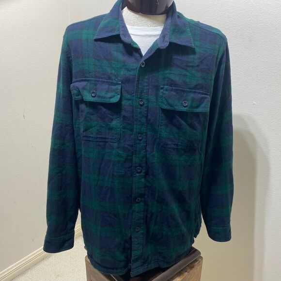 L.L. Bean Mens Fleece Lined Traditional Fit Flannel Green Plaid Size Large Reg - Picture 1 of 8